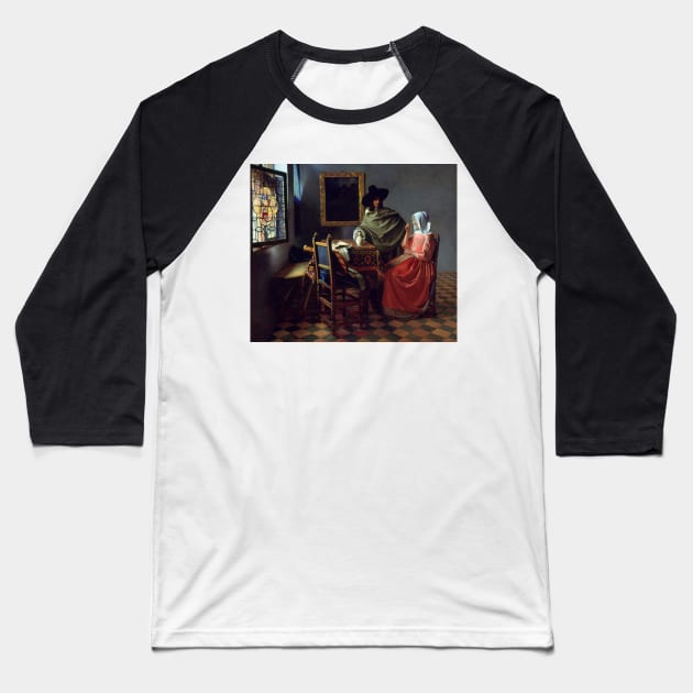 The Glass of Wine by Jan Vermeer Baseball T-Shirt by Classic Art Stall